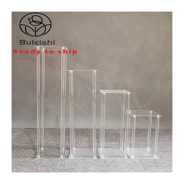 Clear Glass Flower Vase  Crystal Acrylic Flower Pillar Stand for Wedding Centerpieces Aisle Road Lead Decoration