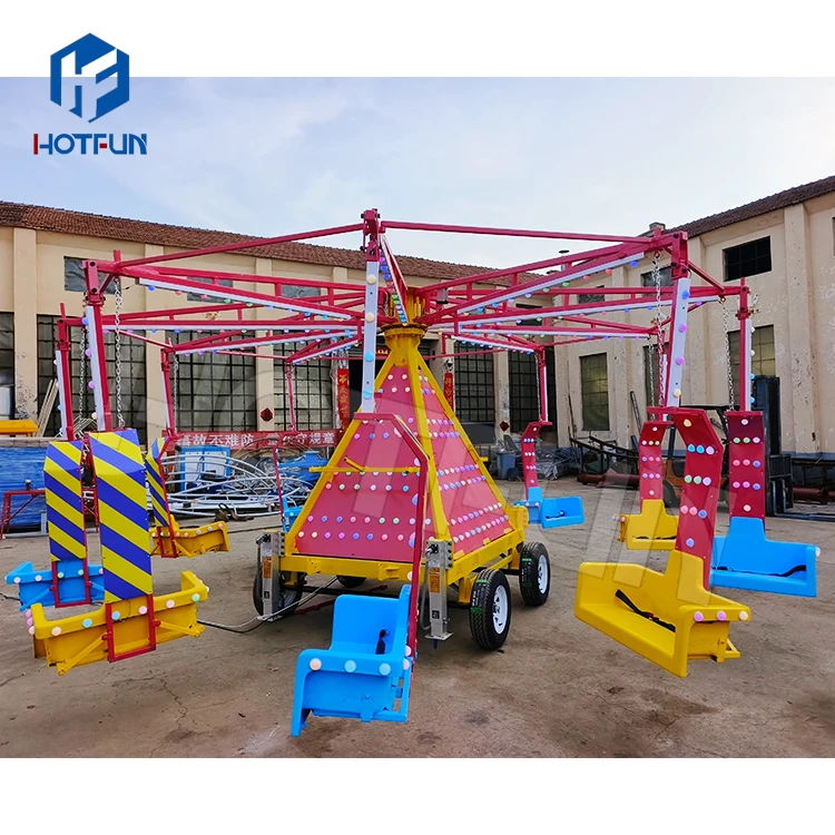 Amusement rides trailer mounted park attractions for park portable amusement ride manege trailer flying chair for sale