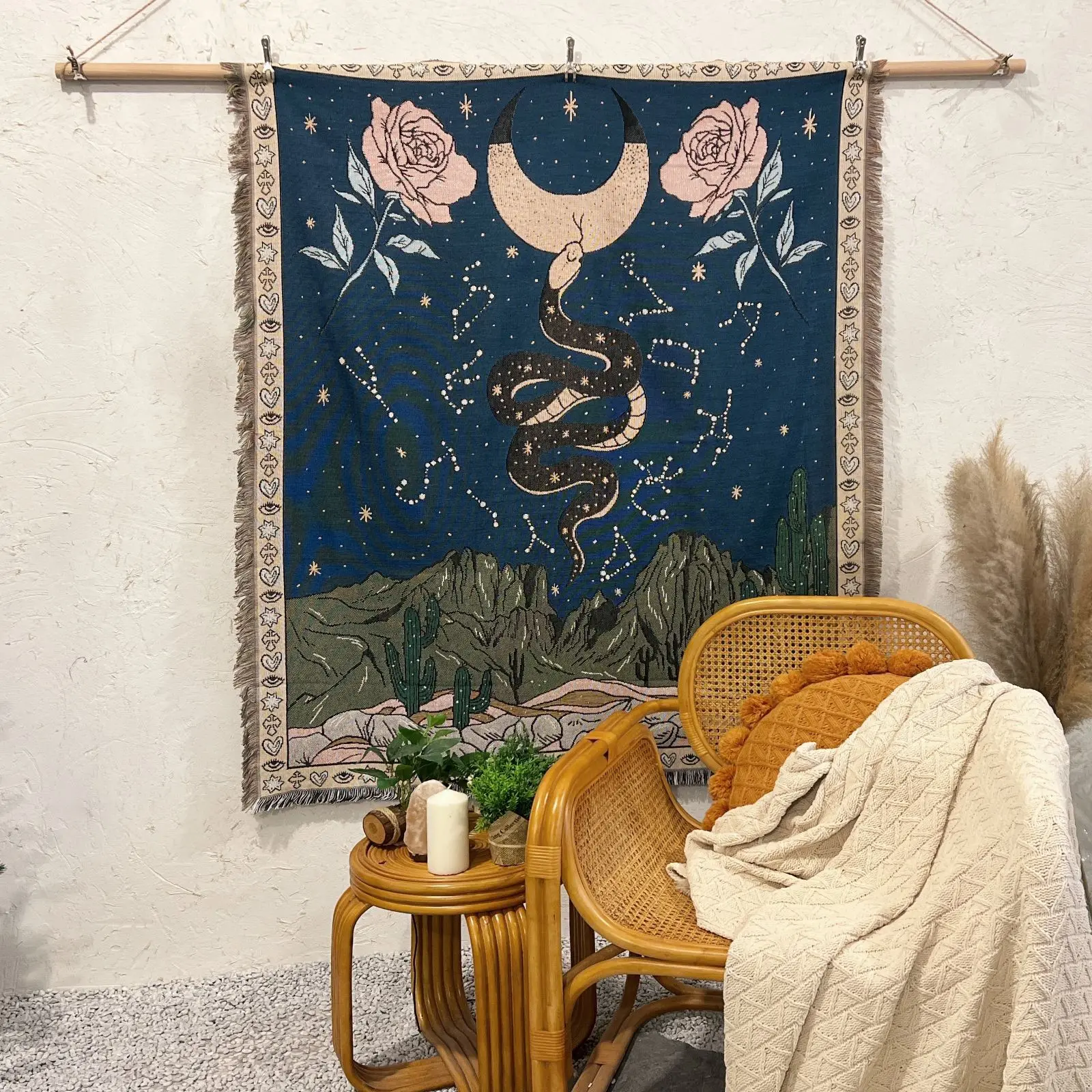 custom Throw woven Blanket Reversible Hippie Bohemian Vintage Knitted Large Fringed Cotton Woven Tapestry