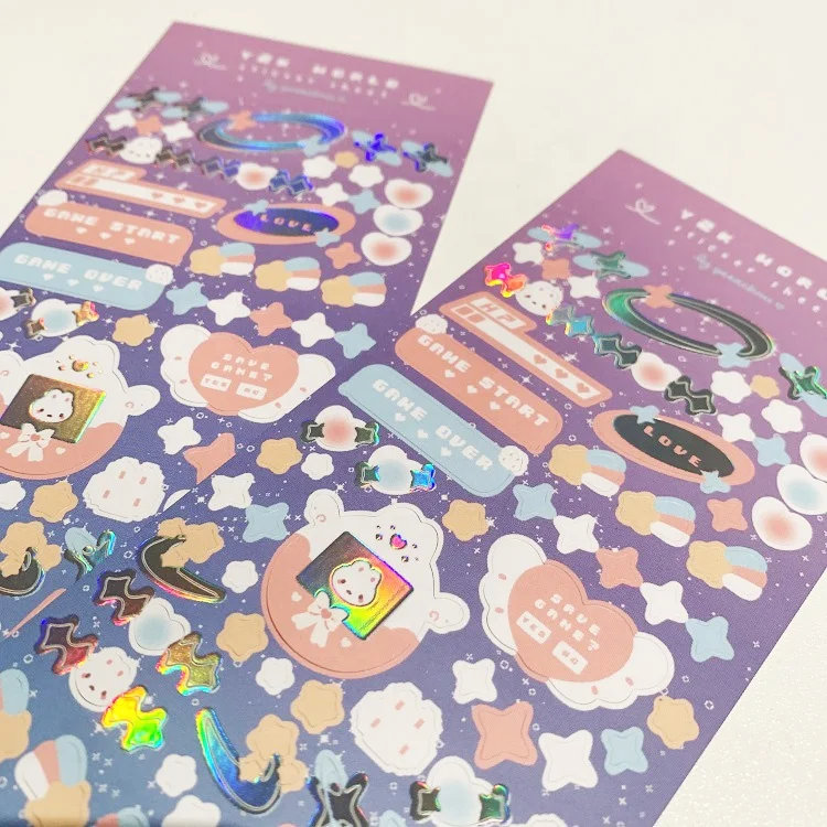 Custom Transparent Gold line Aluminum Foil Holographic Clear Korean Deco Kpop Vinyl Sticker Sheet