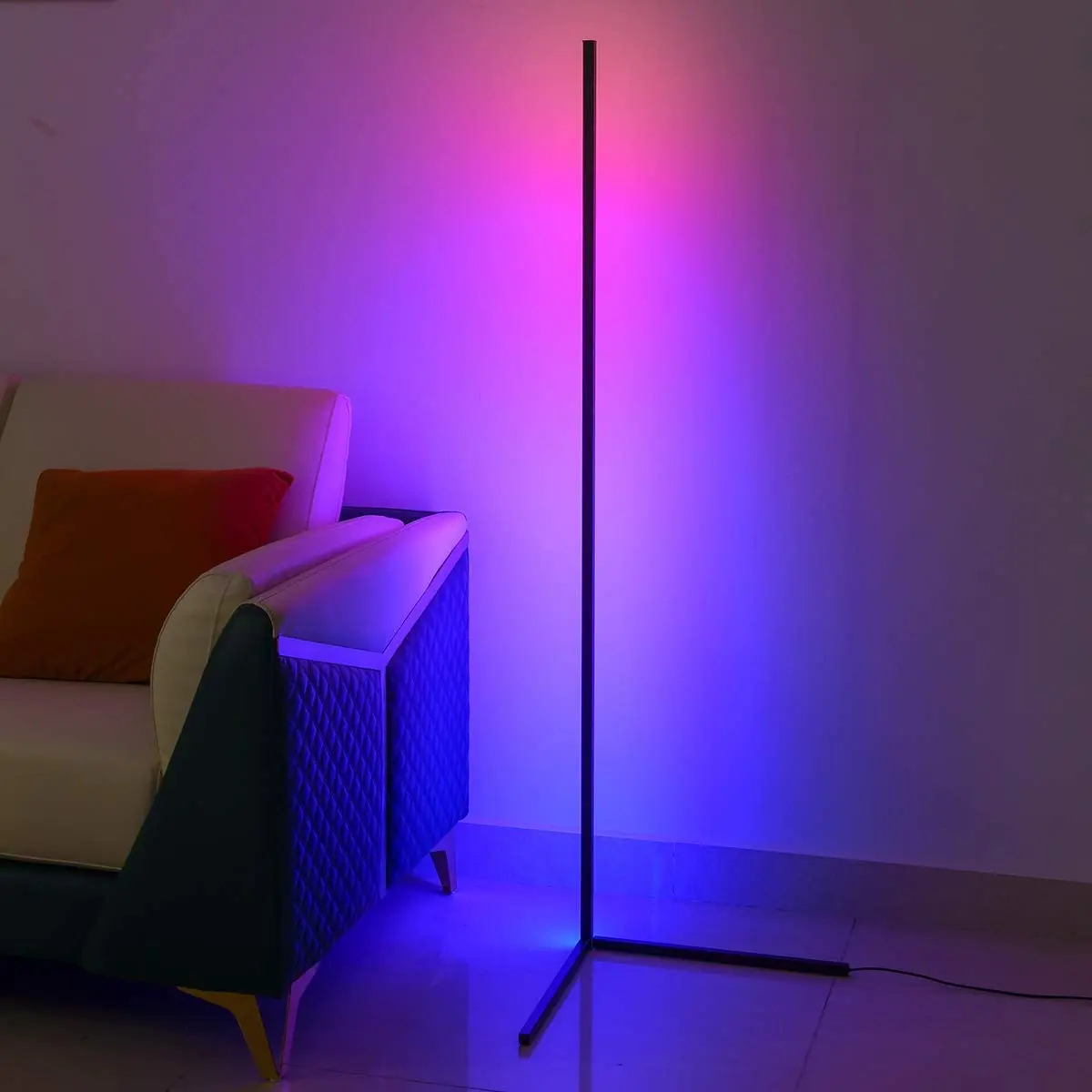 Smart Alexa RGB Corner Floor Lamp,  Color Changing Modern Floor Lamps for Living Room/Bedrooms, 56' Tall Dimmable Upright