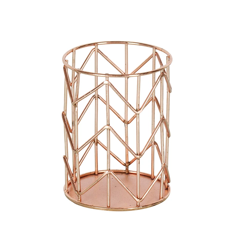 Metal Mesh Desktop Organizer Rose Gold Round Pencil Pen Holder for Office Supplies