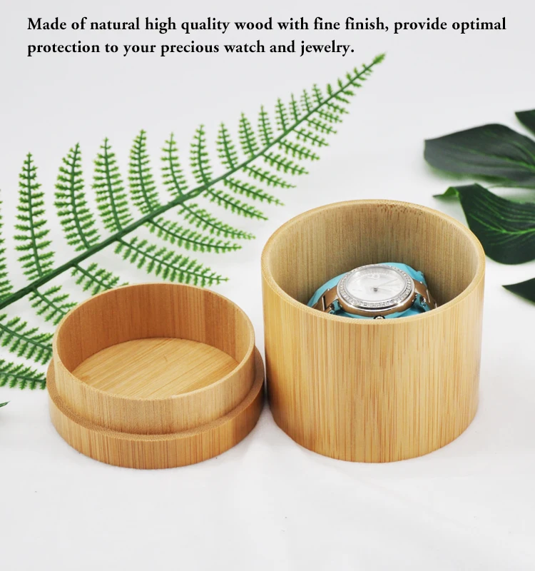 Ebur Personalized Men Storage Boxes Watches Round Pocket Wholesale Retail Custom Wrist Luxury Single Bamboo Wooden Watch Box