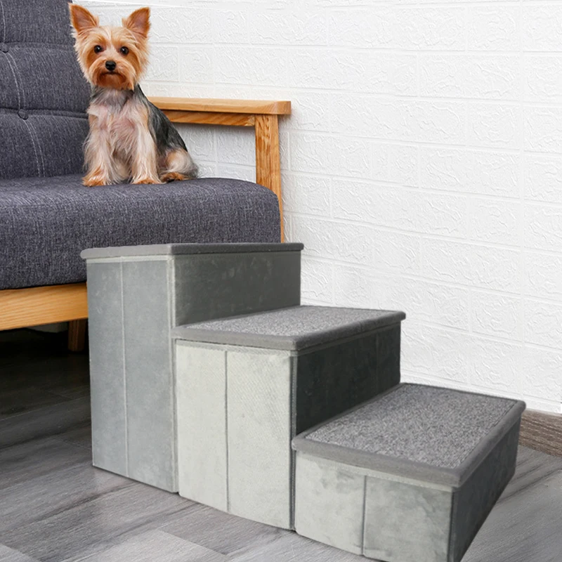 Newest Pet Supplies Handmade Anti-Slip Lightweight Stable Folding Dog Stairs Small Dogs 3-Step Dog Stairs