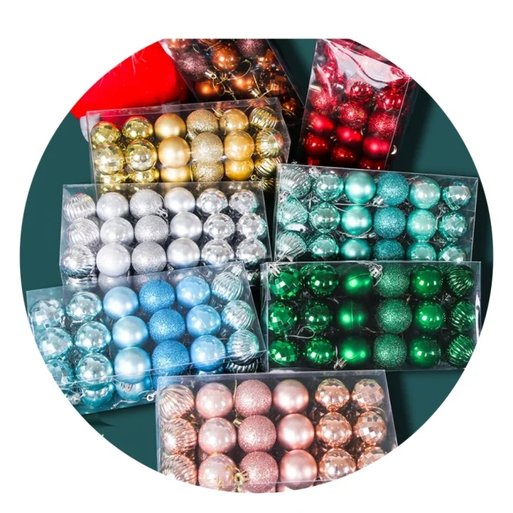 Shatterproof Plastic Ball Decorations 1.6inch 4cm 36PCS Red Pink Gold Silver Green Christmas Ball Ornaments Bulk for Xmas Tree