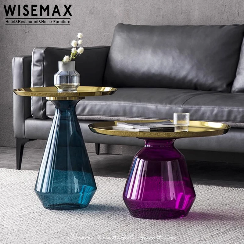 WISEMAX FURNITURE Modern Creative Home Furniture Round Shape Design Coffee Table Glass Material Living Room Sofa Side Table