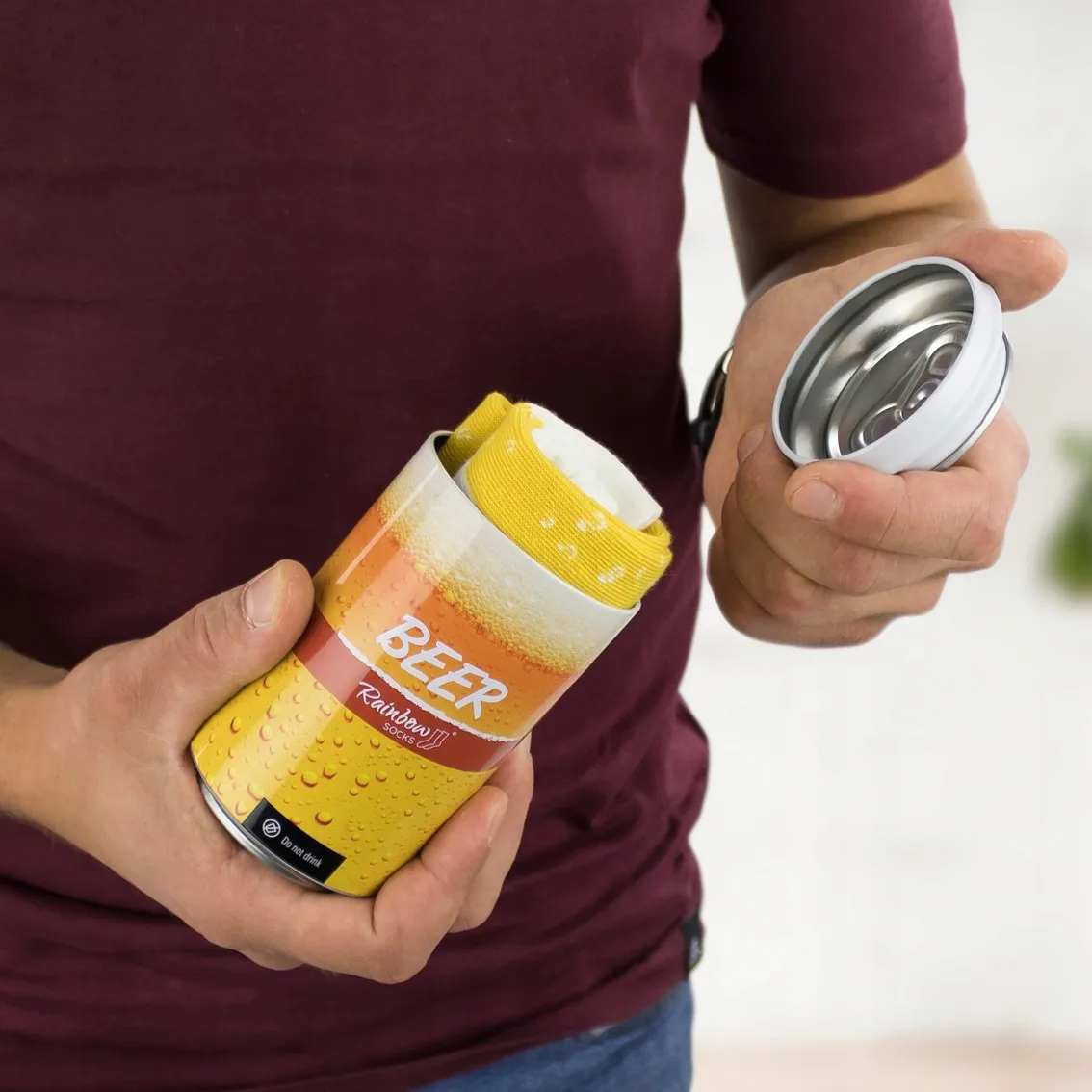 Wholesale free sample empty soda cola shape socks stash tin t-shirt beer can with removable lids