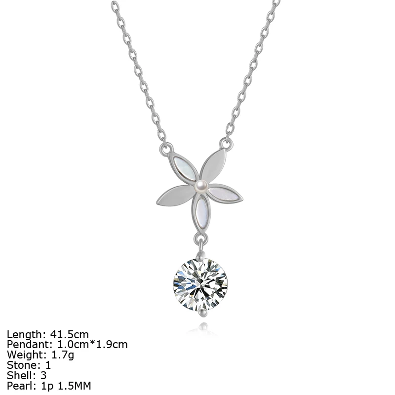 White CZ Stone Flower Charm with Shell Pendant 925 Sterling Silver bicolor MOP Jewelry Wholesale Pendant Necklace for women