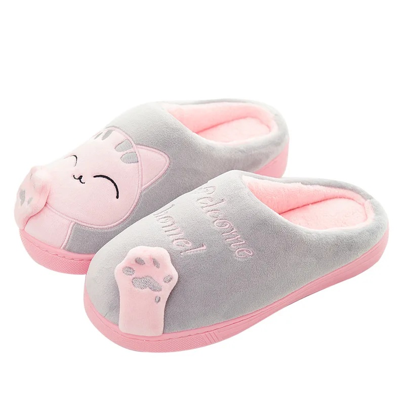 Dropshipping Women Winter Home Slippers Cartoon Cat Shoes Soft Warm House Slippers Indoor Bedroom Slippers Couples upgrade
