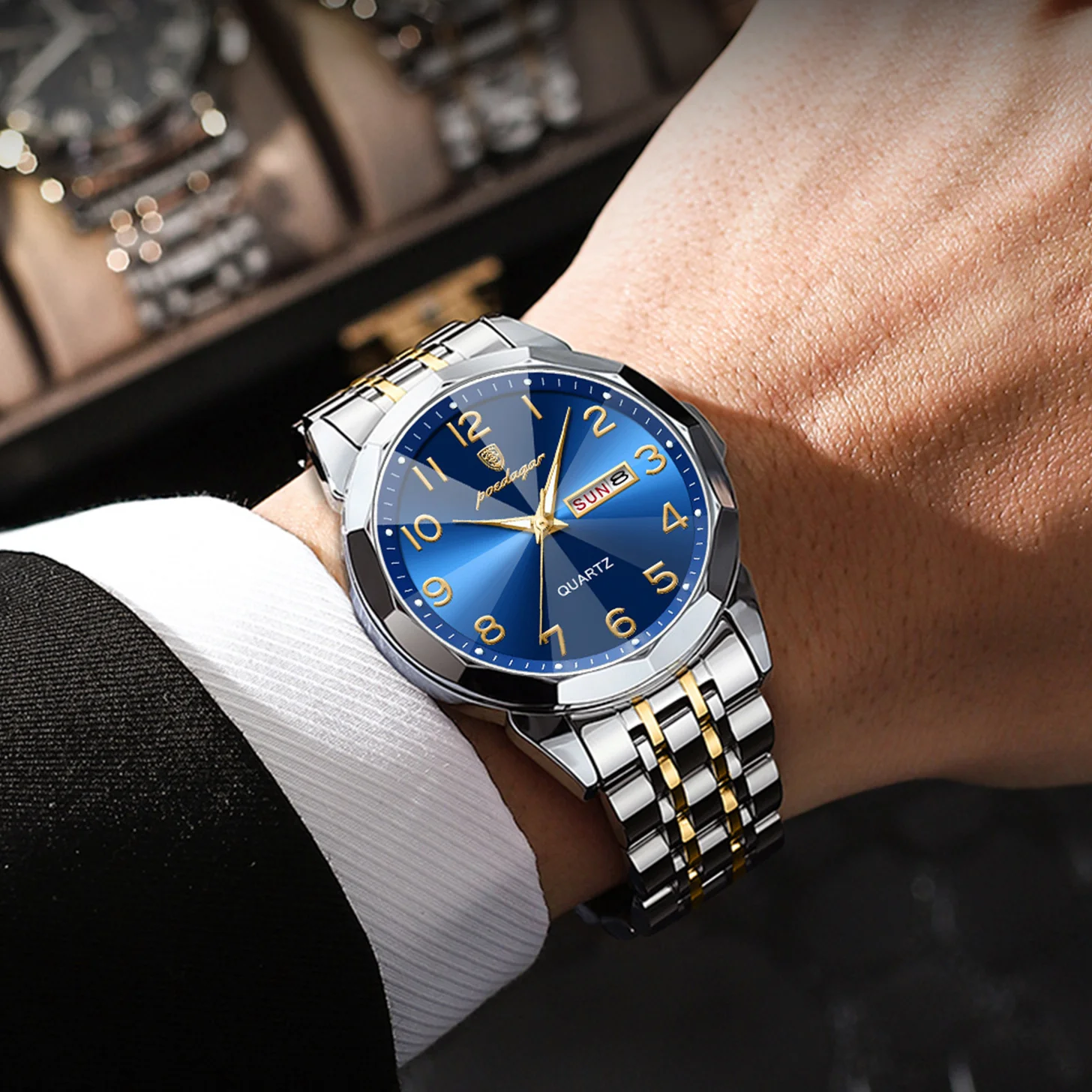 POEDAGAR 852 Men Watch Chronograph Waterproof Sports Date Watches Original Stainless Steel Quartz Movement Wristwatch For Male