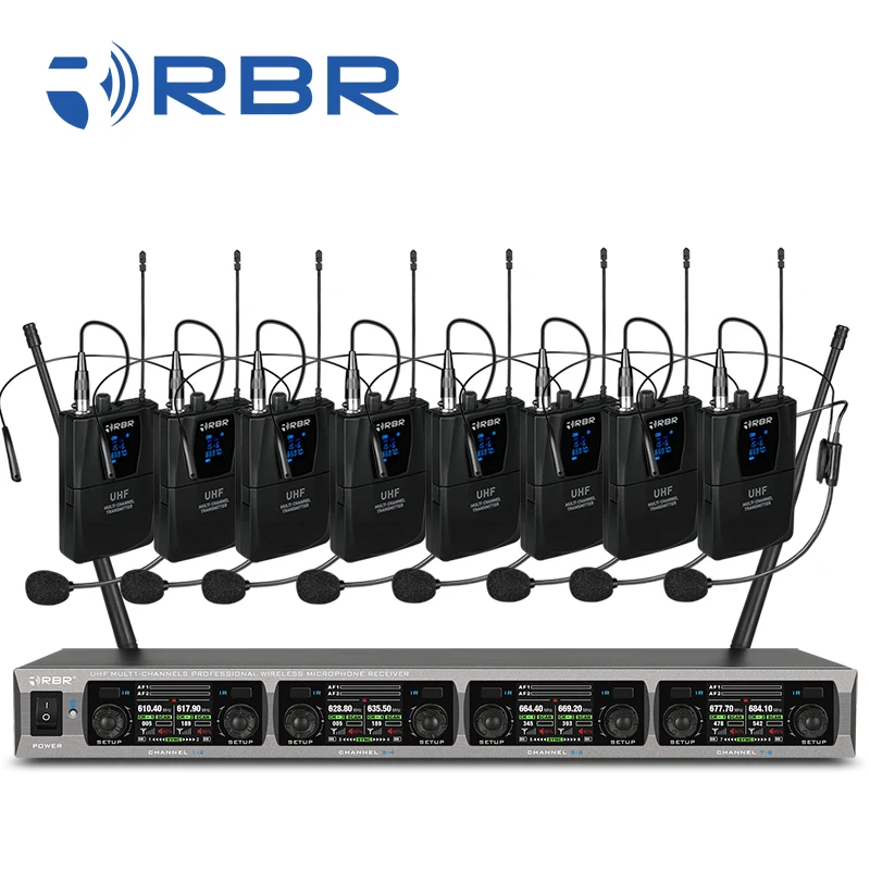 Colorful screen bm7078 uhf 8 channel Headset Wireless Microphone System with 600 frequency