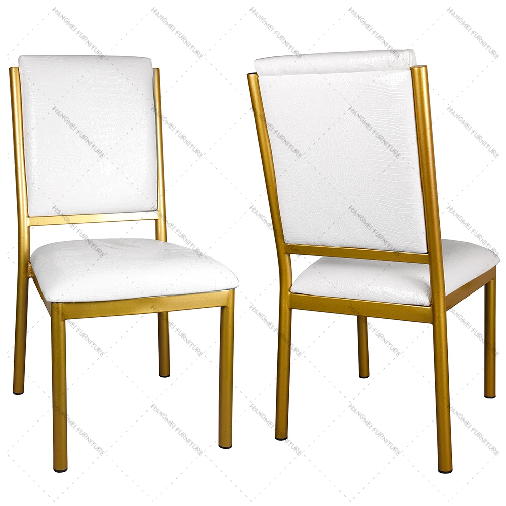 White leather metal  banquet chair stacked hotel dining chair used in restaurant