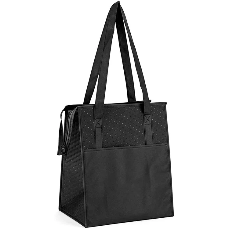 Custom Waterproof Picnic Bag Cooler Thermal Insulated Delivery Bag for Hot and Cold Food Pizza Black Reflective