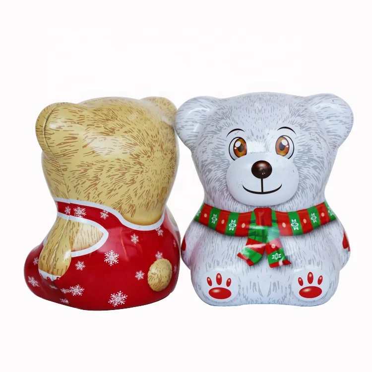 Wholesale children storage Christmas gift pocket money piggy bank bear tin box can