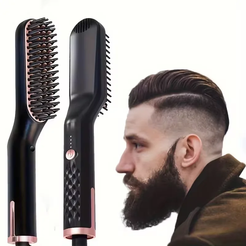 Anion Hair Straightener Comb Electric Heating Straightener Heated Electric Comb 2 In 1 Professional Beard Straightener Brush