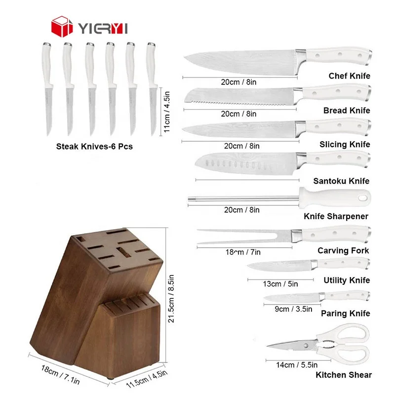 Professional 14-Piece German Stainless Steel Chef Cooking Knife Set Hardwood Storage Block Block Sharp Blade Knife Block Set