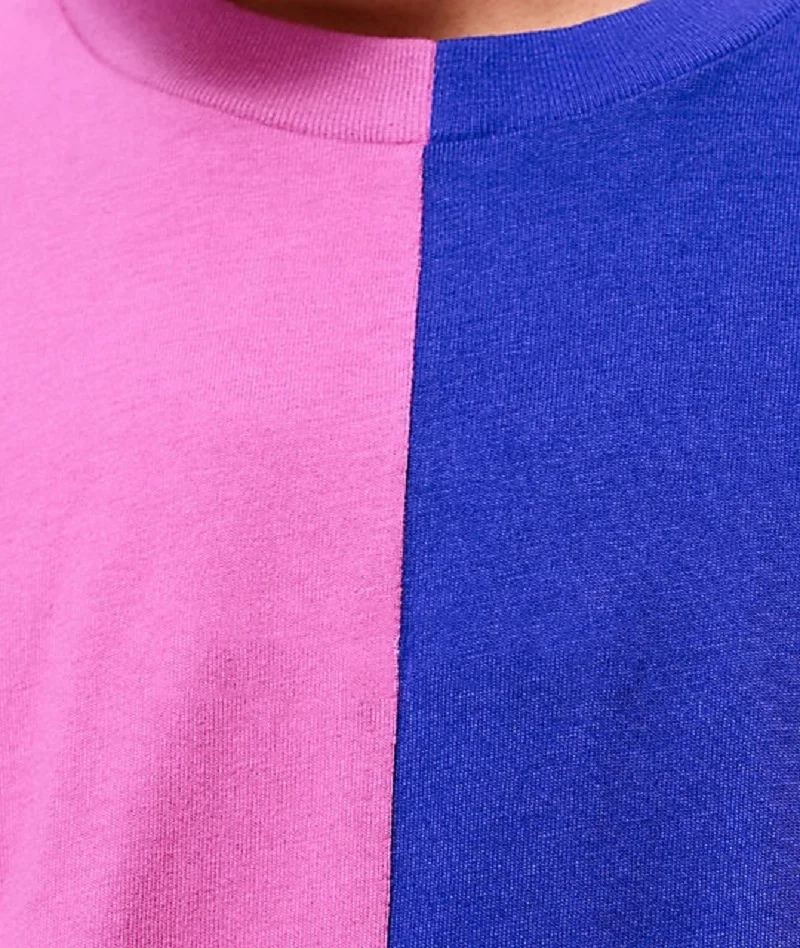 Two Color Block Two-tone Braid T Shirt Split Colored Cut And Sew T-shirt
