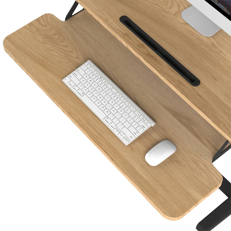 AUKI 32 Inch Wooden Rising Desk Workstation Height Adjustable Desk Riser Easy To Installation Office Workstation