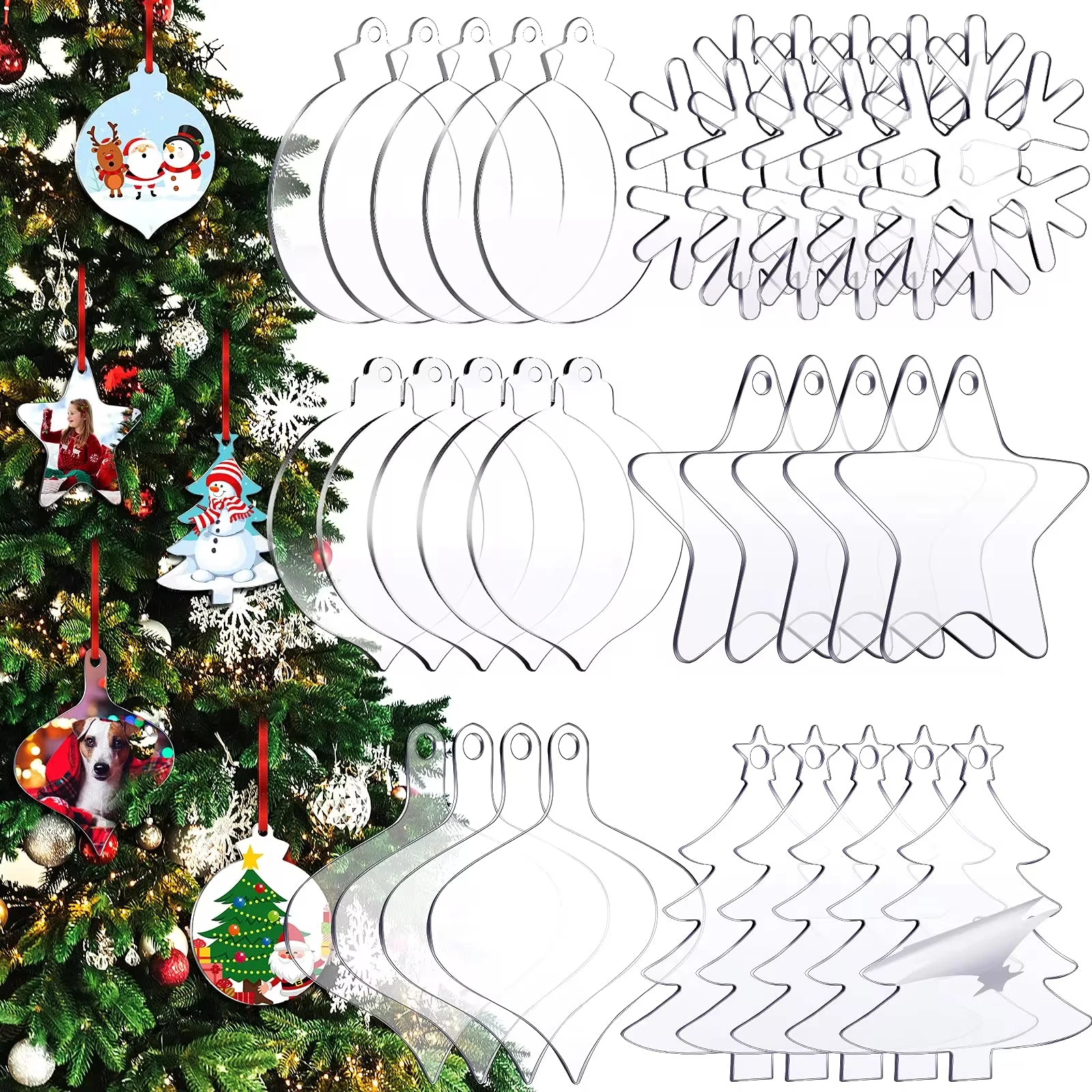 Custom Acrylic Christmas Ornament Blank Christmas Tree Hanging Pendant Star Christmas Decorations for Xmas DIY Craft