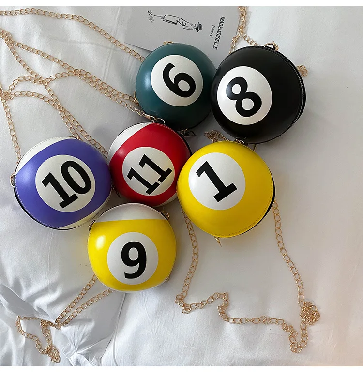 
2021 New Little Girl Purses Kids Round Pu Crossbody Billiards Ball Bag Handbags 