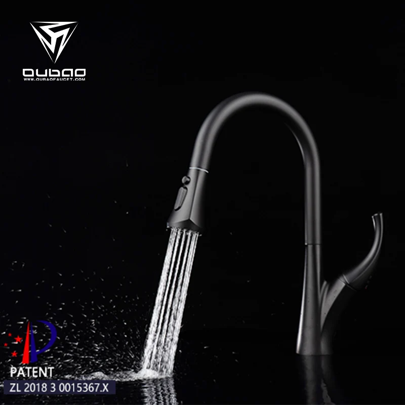 Hot Sale 3 Way Kitchen Sink Faucets Black Water Tap With Pull Down Sprayer