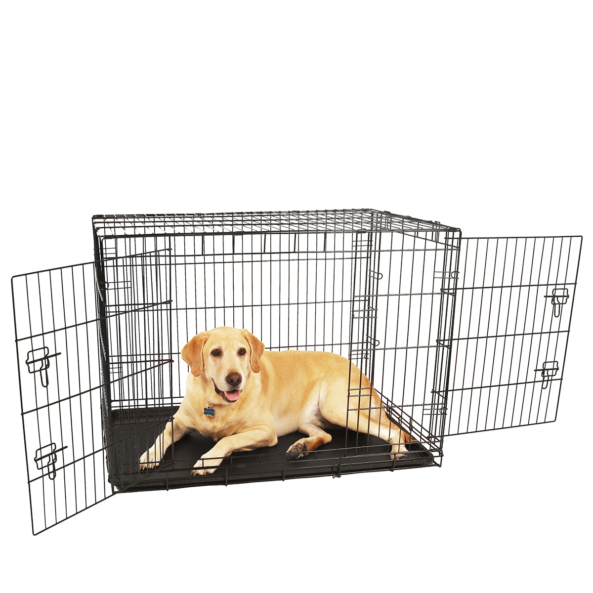 Wholesale Pet Cages Durable Outdoor Indoor Black Metal Large Iron XXL Dog Crate 107cm in Living Room with Divider