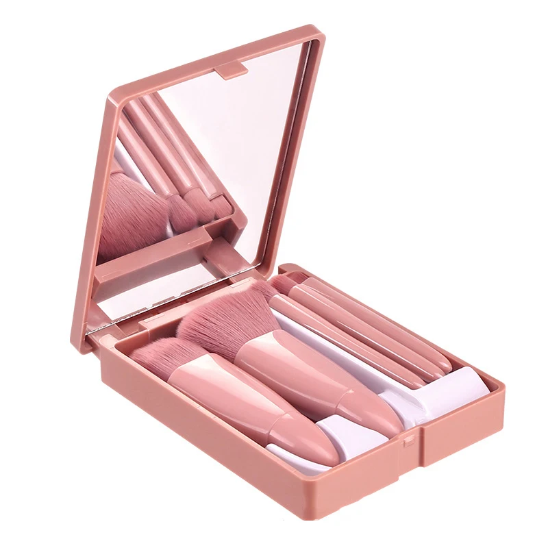 Private Label Accepted Trending Products Pink Bristles Eye Face Makeup Brush With Mirror Case