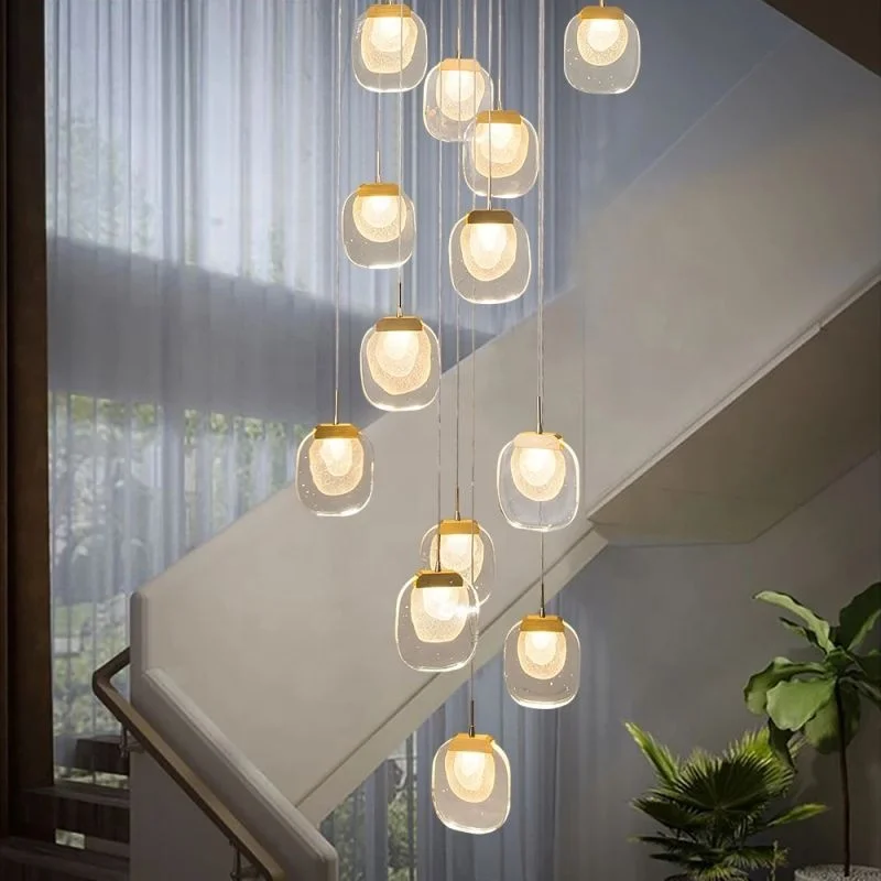 Modern crystal chandelier for staircase long luxury led hallway lamp creative living room gold home decor lighting fixtures