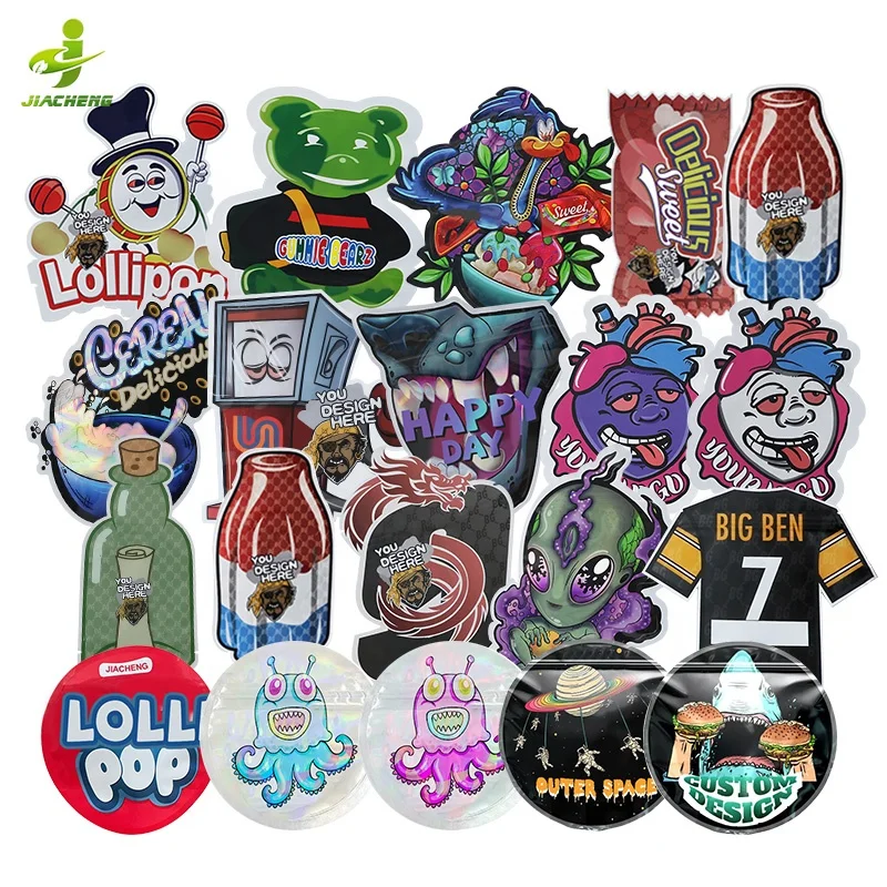 Custom printed resealable 35g 8th 3.5 empty cookie candy poly special shaped ziplock smell proof cutout die cut mylar bags