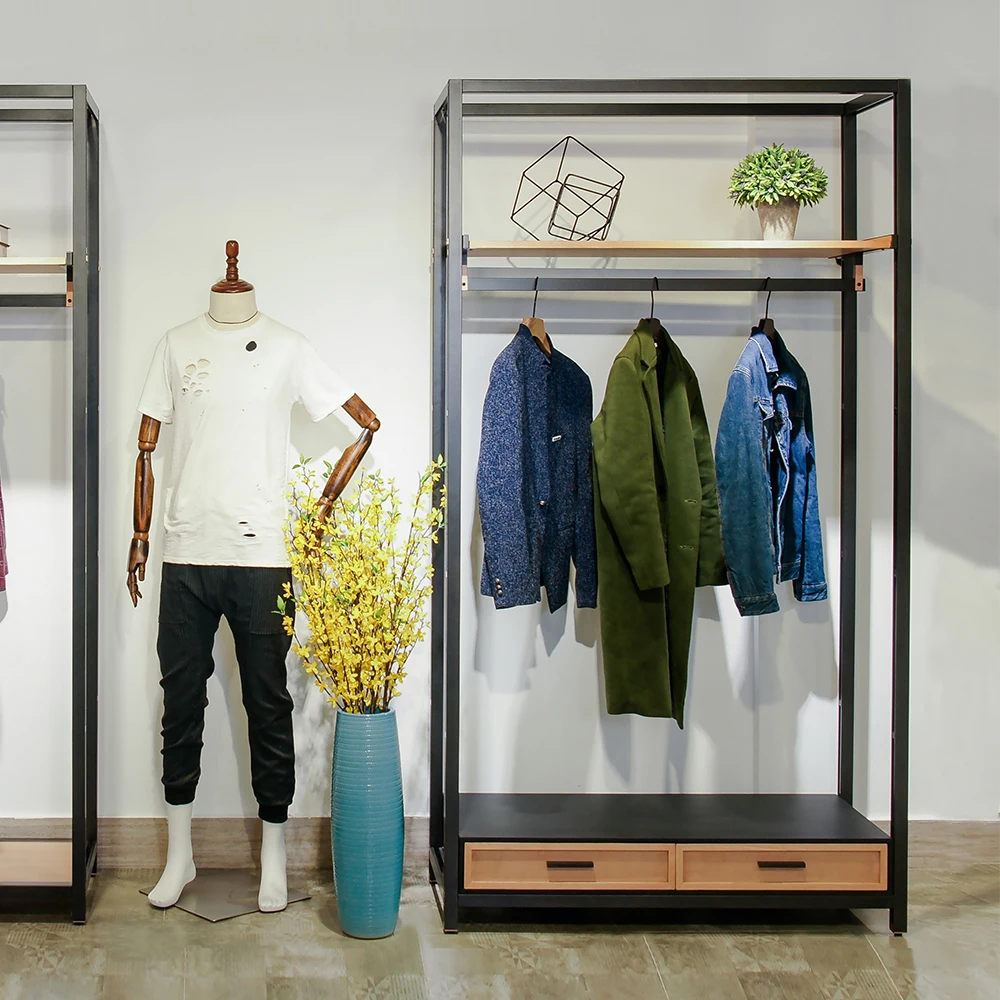 HK Series Garment Shop Shelving Display Shelving Clothes Wall Rack Shelf Stacking Racks Apparel Display Clothing Rack