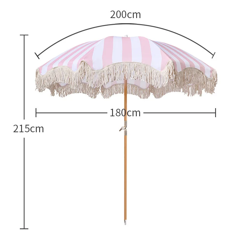 Luxury Beach Shade with Tassel Wooden Promotional Outdoor Beach Parasol Umbrella Sombrilas