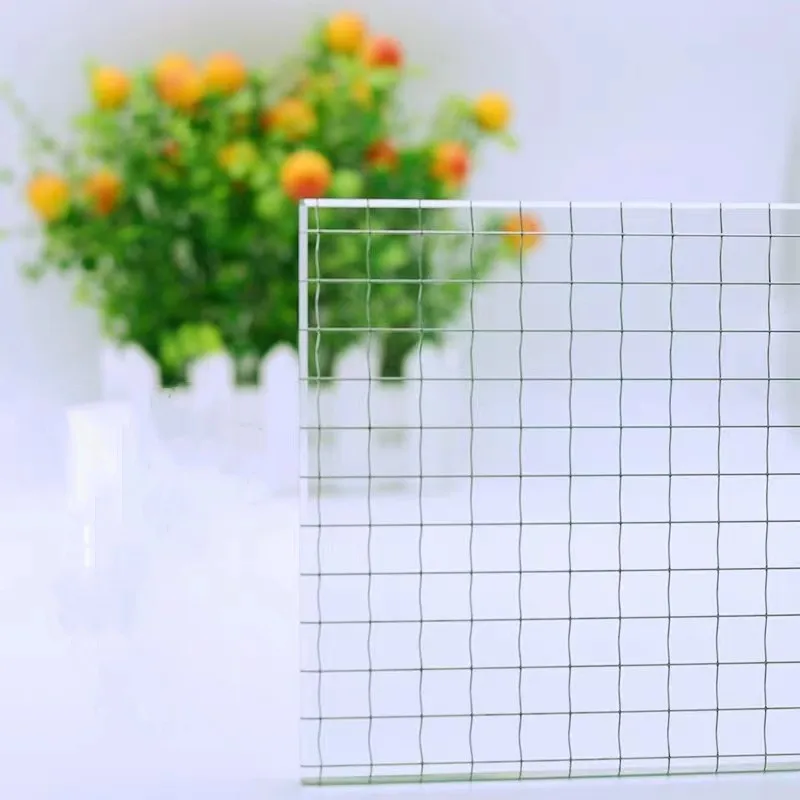 Building Door Clear Colored Nashiji Pattern 6.8mm Thickness Iron Mesh Glass for Resist Fire