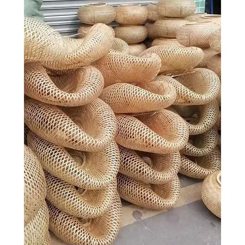 Modern Bamboo Weaving Design Lamp Asia Restaurant Hotel Hanging Lights Rattan Art Chandelier LED Bamboo Pendant Light