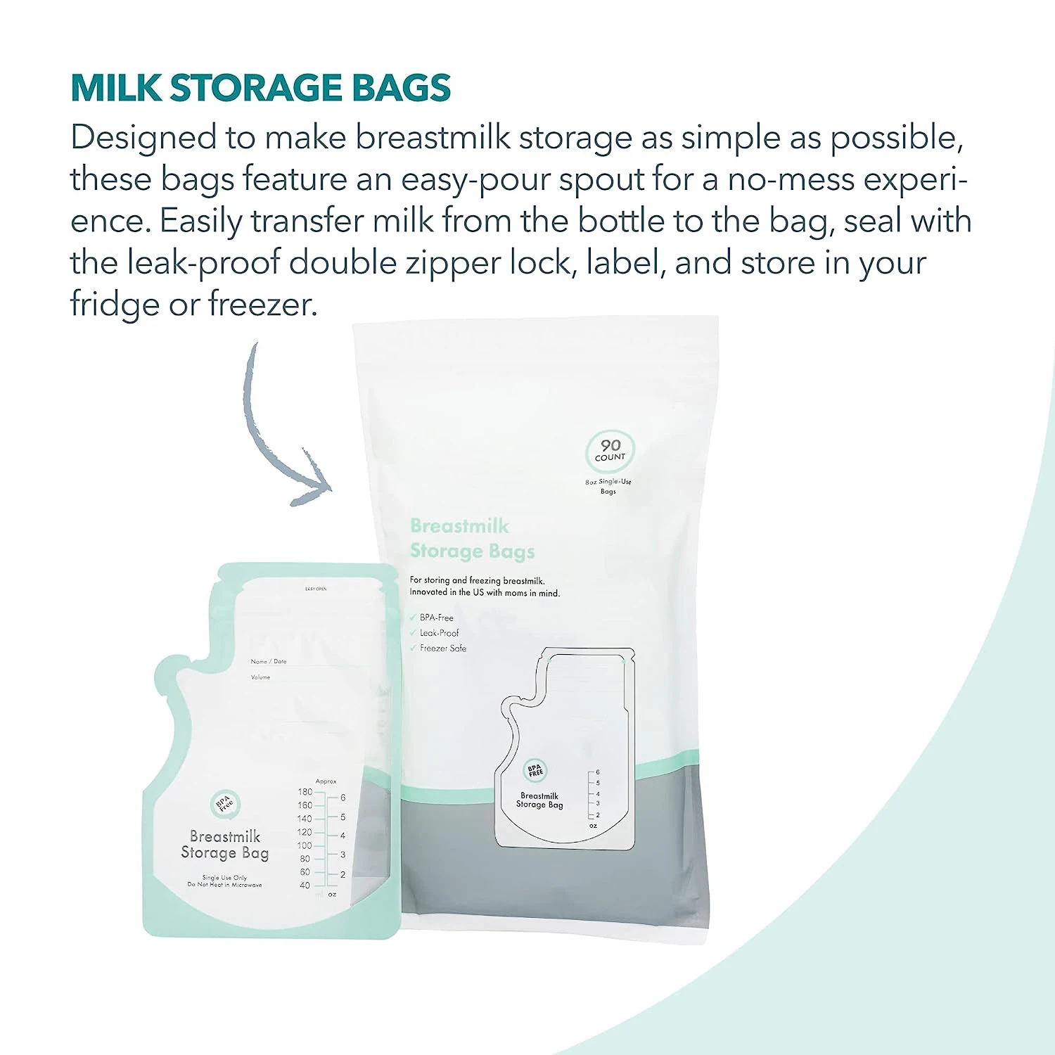 Easy tear Custom logo package box Leak Proof LDPE Liner Breastmilk Storage Bags  Breast BPA Free 30 50 100 200300 counts