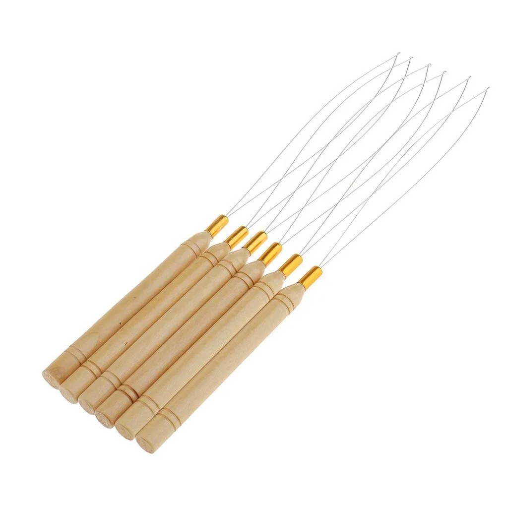 ARLANY High Quality Hair Extension Tool Custom Logo Pulling Needle For Beads Microlink Wooden Handle Hair Extension Loop