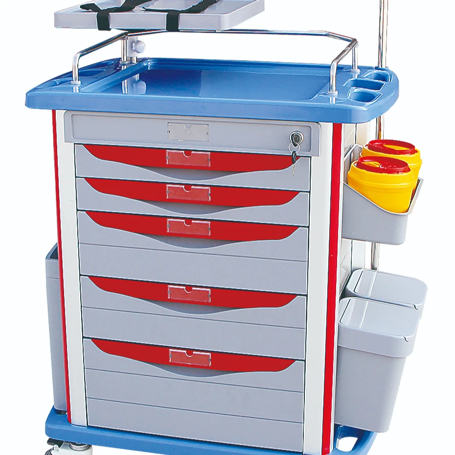 Hospital Trolley Medical Emergency Abs Crash Cart with Brake Luxurious Wheels Emergency & Clinics Apparatuses