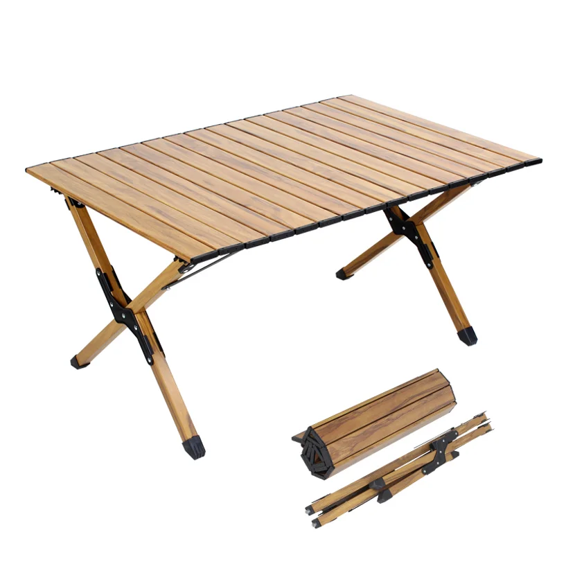 Factory Price Wood Aluminum Camping Foldable Table Adjustable Picnic Outdoor Durable Roll Top Up Folding Table With Light