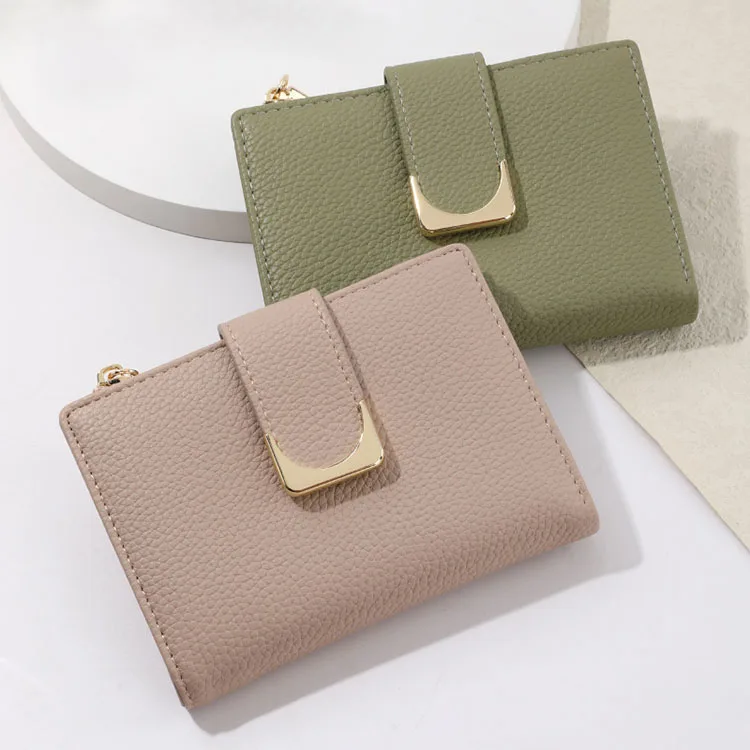 ODM Ladies Card Bag Female Purse PU Leather Litchi Pattern Short Zipper Coin Wallet For Women