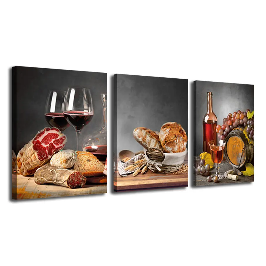 Original Art Hot Selling 3pcs Modern Style Red Wine Canvas Prints Room Wall Decor