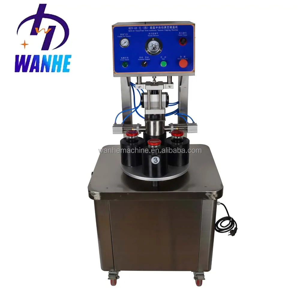 WANHE semi automatic vacuum glass jam jar capping machine glass jar twist off metal cap vacuum capping machine