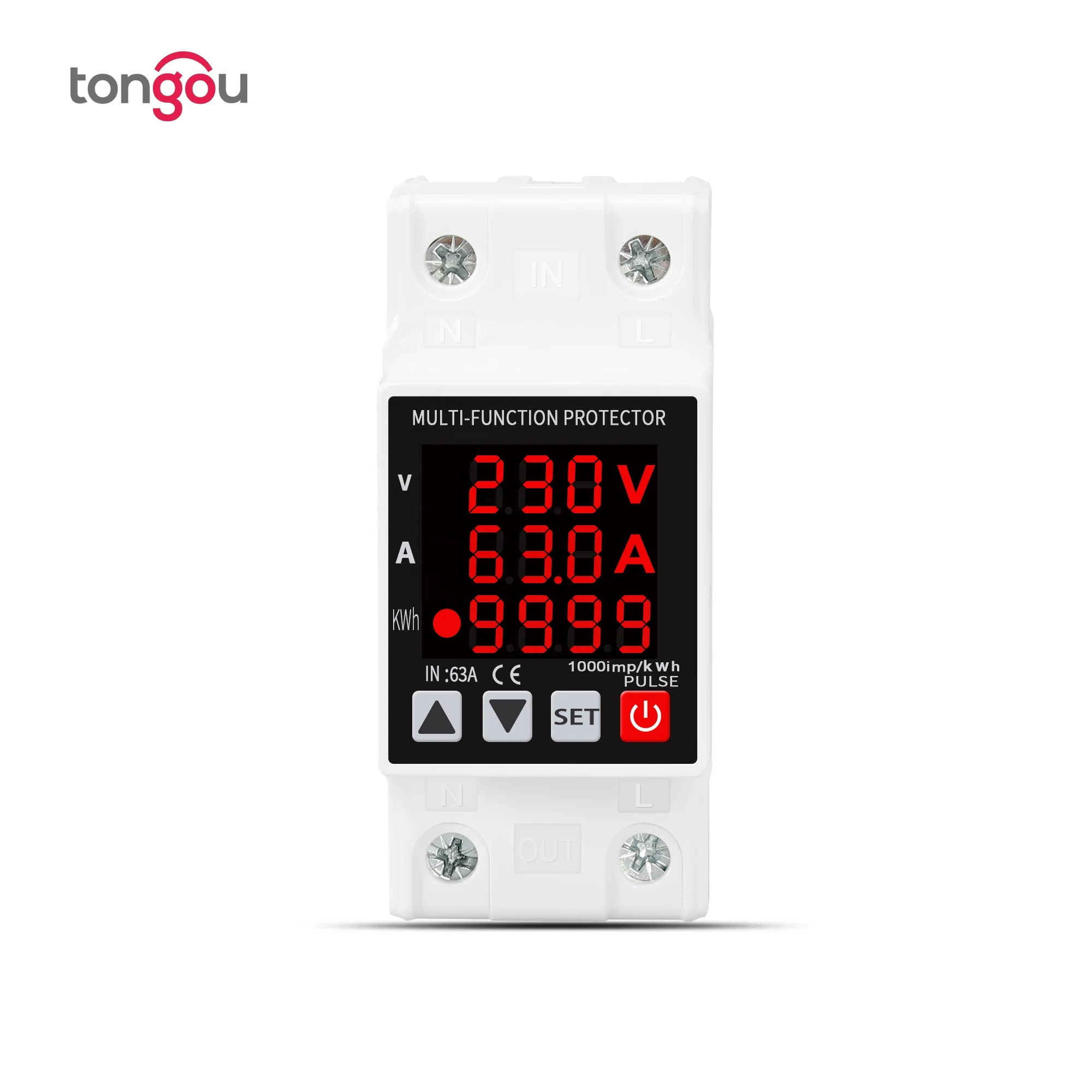 Din Rail three Display Adjustable Over Voltage Current and Under Voltage Protective Device Protector Relay 63A 230V
