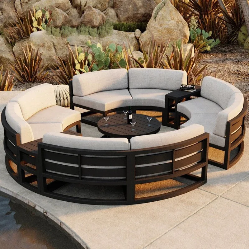 Outdoor aluminum sofa coffee table combination villa outdoor garden rattan chair waterproof rattan furniture