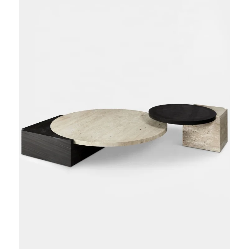 Modern minimalist living room natural stone coffee tables luxury beige stone travertine coffee table