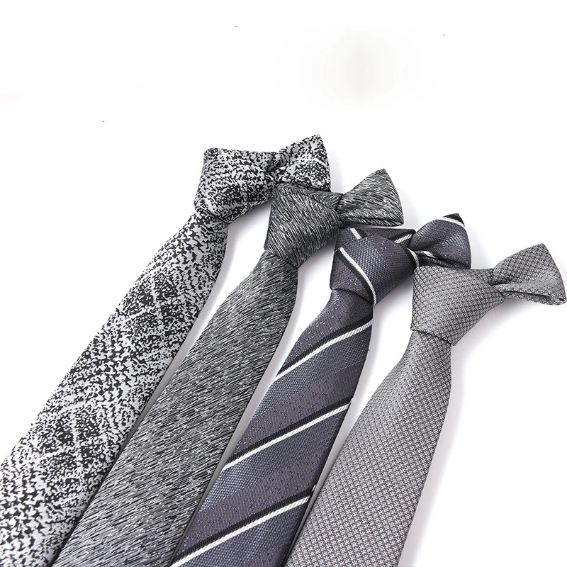 High Quality 6.5cm Slim Polyester Woven Neck Tie Grey Narrow Modern Personalized Ties for Men