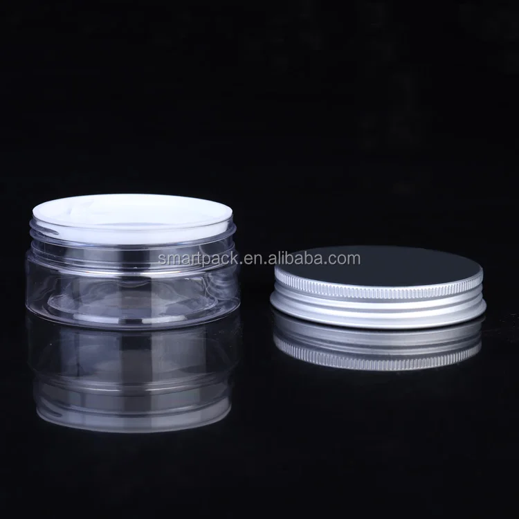 Factory wholesales short jar 50ml plastic cosmetic cream jar PET jar with aluminum lid
