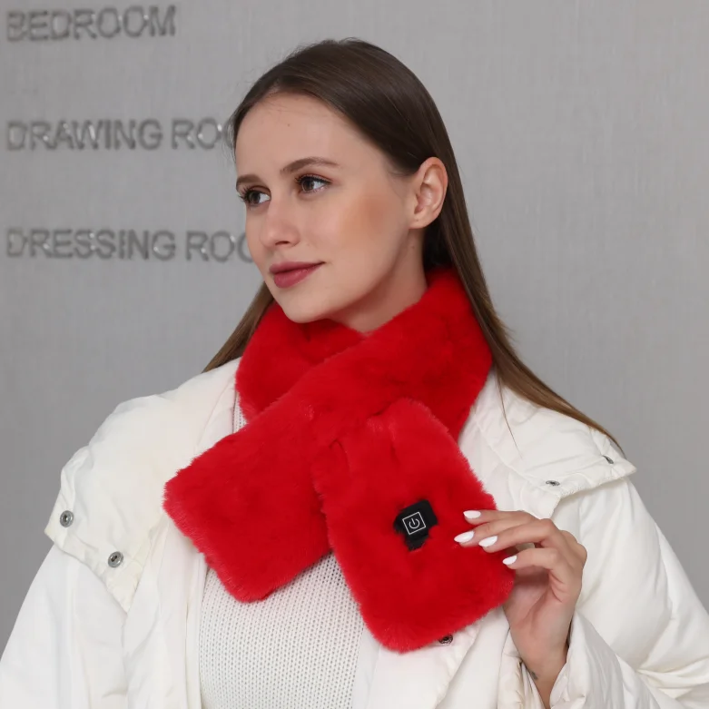 Amazon Hot Sales CE Rohs Certified Best Quality Rechargeable Battery Operated Heated Scarf Winter YARN DYED Graphene Feitenn 5V