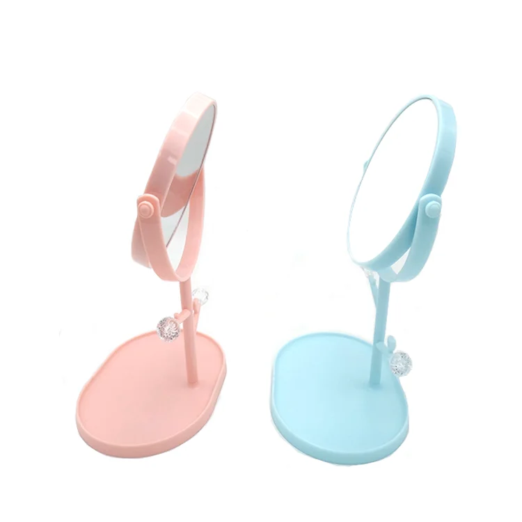 Hot sale fashion design multi color makeup vanity plastic desktop mirror with jewelry hanging function