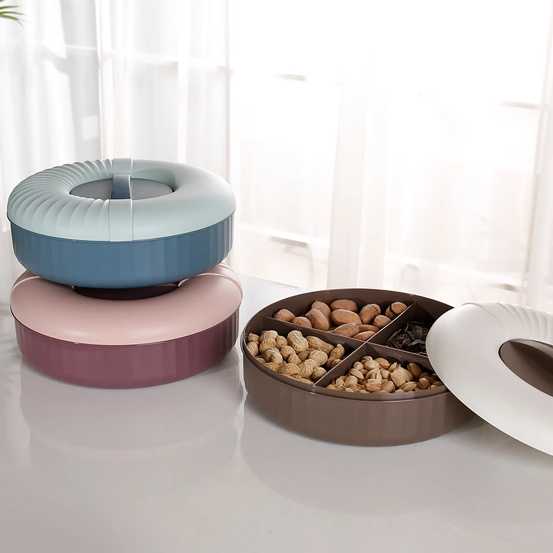 Wholesale candy box with lid and compartment snack tray circular car snack storage tray cup holder