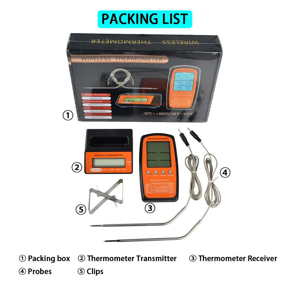 Digital Wireless Oven Thermometer for Food BBQ with 2 Probes for Barbecue Grill Meat outdoor garden cooking thermometer