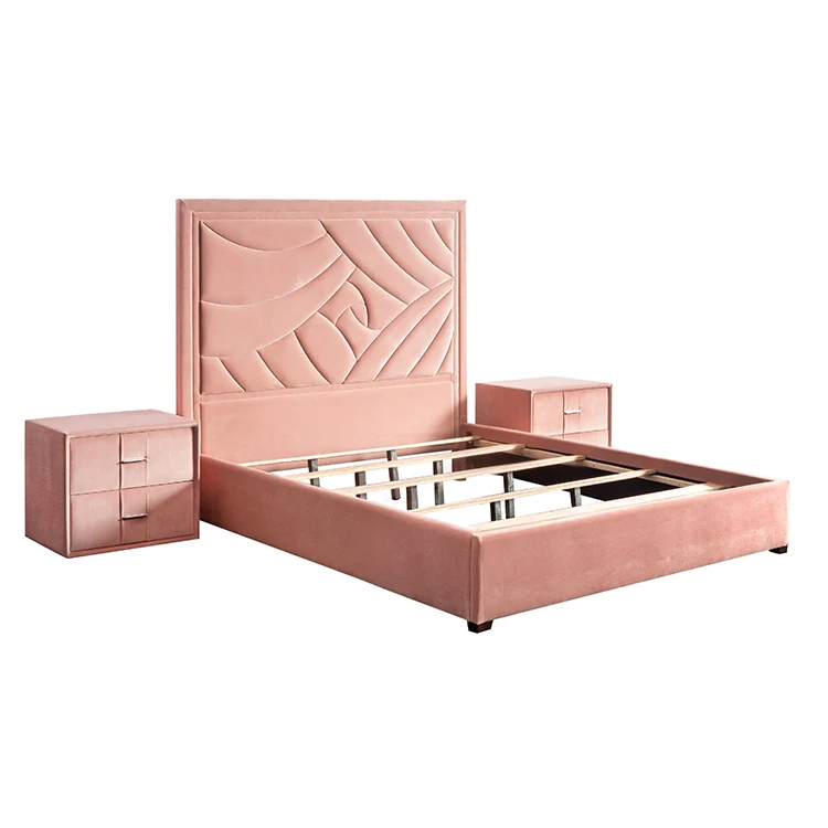 Practical OEM Pink Velvet Upholstered Fabric Bedroom Sets Bed Furniture CX658 bed room furniture